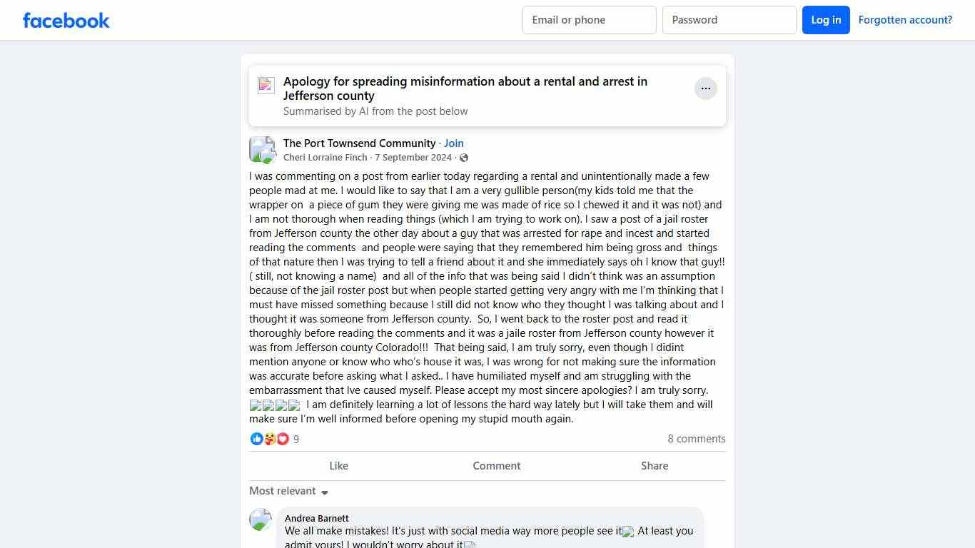 The Port Townsend Community I was commenting on a post from earlier today regarding a rental and unintentionally made a few people mad at me Facebook